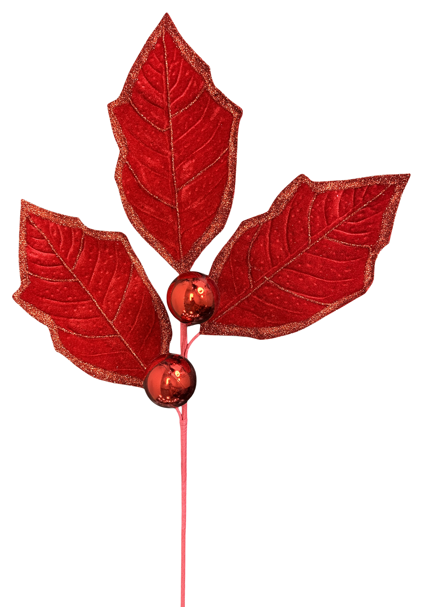 Holly Leaves Spray Red Trimmed in Gold