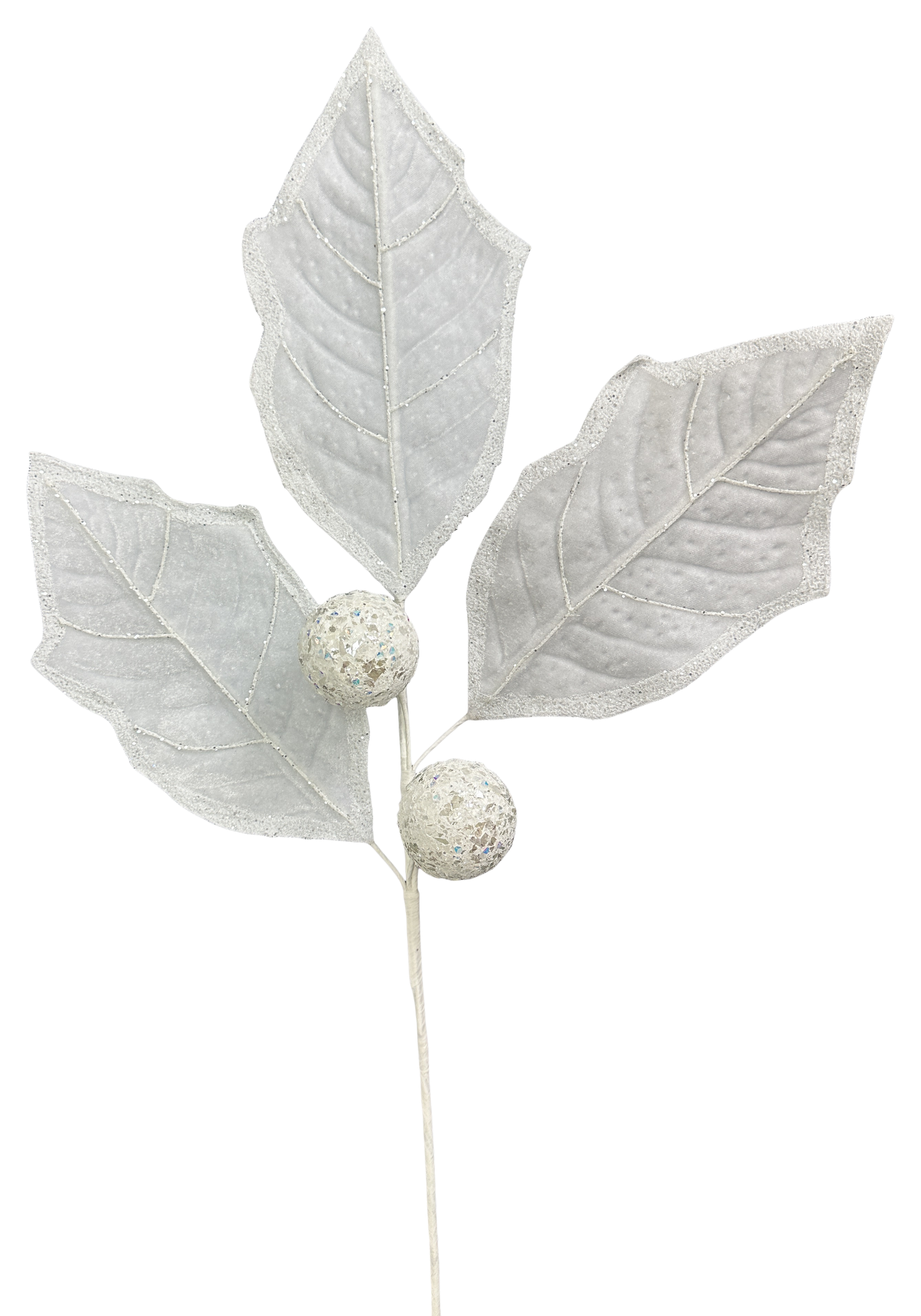 Holly Leaves Spray White Trimmed in White