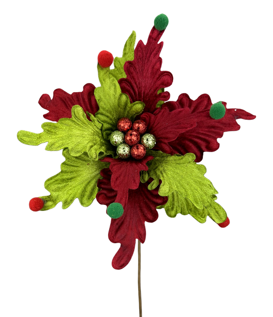 11" Diameter Poinsettia Stem Red/Green