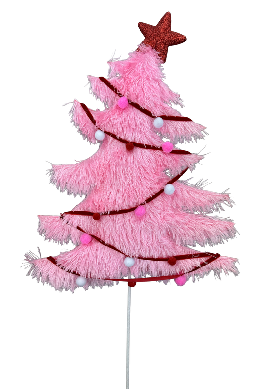Furry Christmas Tree Spray H28xW12 Pink - Burlap and Bling Decor