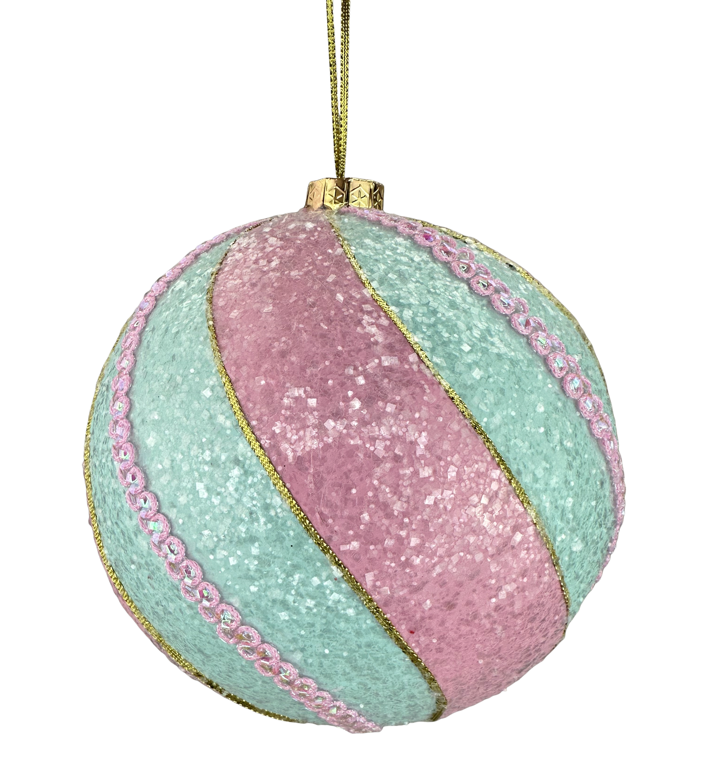 6.5" Diameter Mint/Pink Sriped Ornament