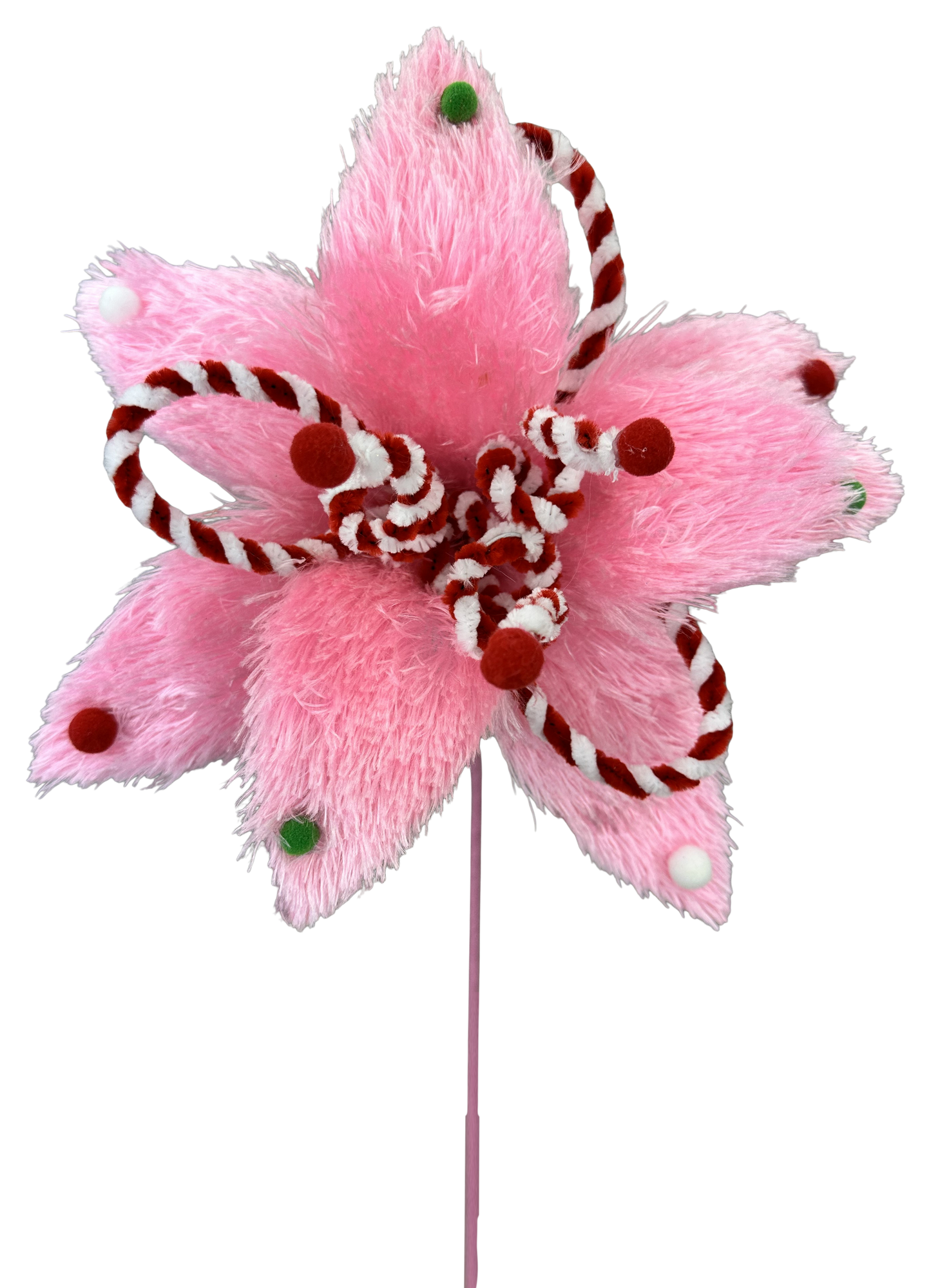 Furry Pink Poinsettia Stem DIA12"