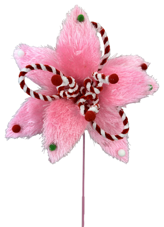 Furry Pink Poinsettia Stem DIA12"