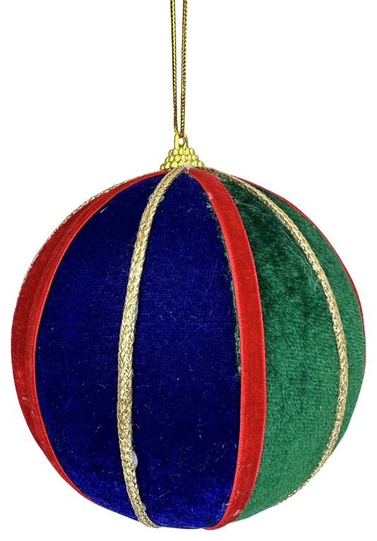 Velvet Ball 5" Ornament Blue.Red,Green, Gold