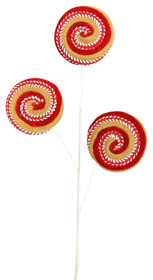 Gingerbread Lollipop Spray 4" Diameter Brown/Red/White