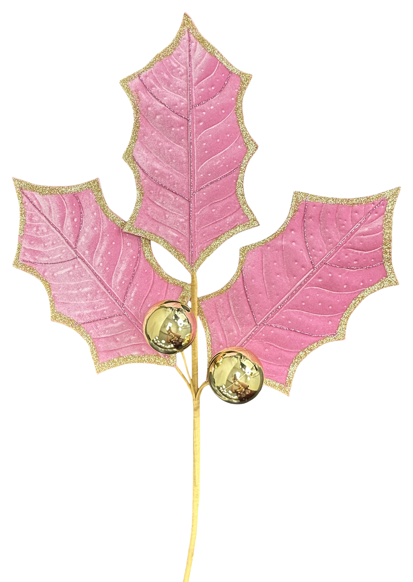 Holly Leaves Spray Pink Trimmed in Gold
