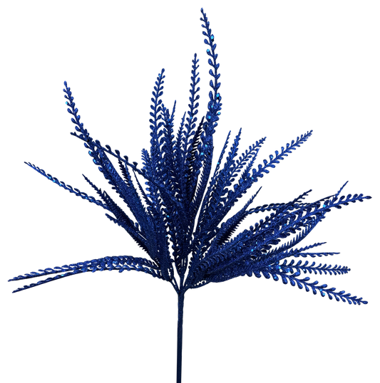 Blue Glitter Button Fern Spray