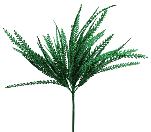 Green Glitter Button Fern Spray x7 stem