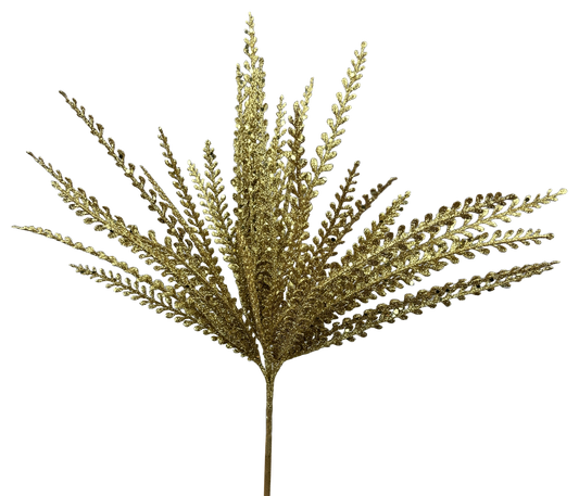 Gold Glitter Button Fern Spray