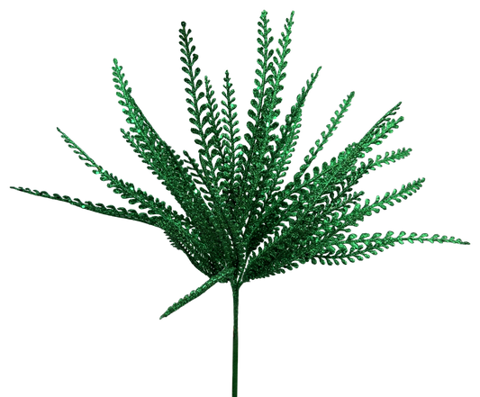 Green Glitter Button Fern Spray x5 stem