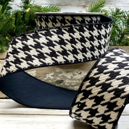 2.5“ x 10yds cotton houndstooth, black back, black/white - Burlap and Bling Decor