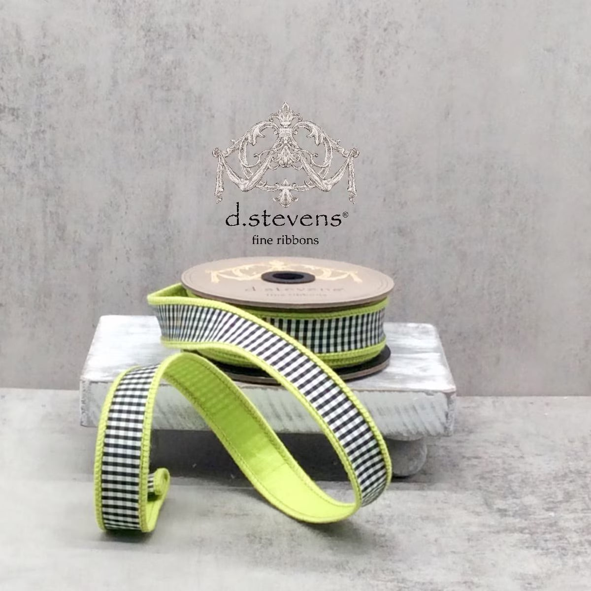 1" x 10yds faux dupion mini check lime back, black-white - Burlap and Bling Decor