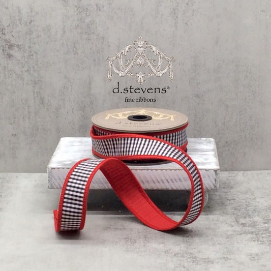 1" x 10yds faux dupion mini check red back, black-white - Burlap and Bling Decor