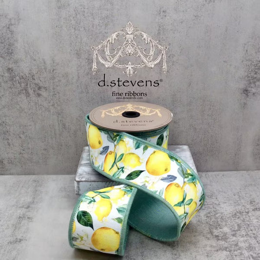2.5"x10yds poplin lemons, celedon back, yellow - Burlap and Bling Decor