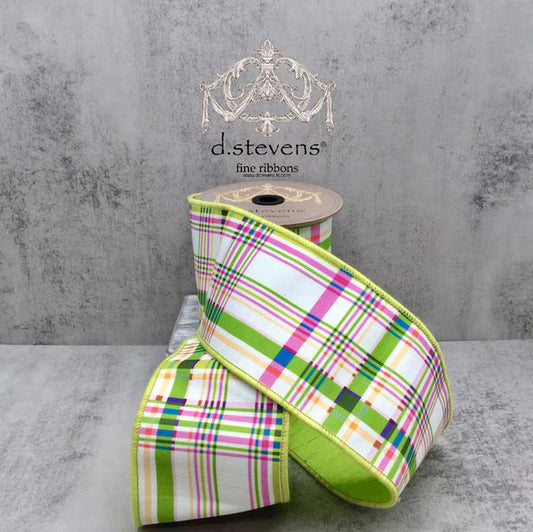 4"x10yds poplin colorful plaid, blue pink green