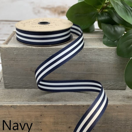 7/8” X 25YDS GROSGRAIN STRIPE, BLACK-WHITE WIRED RIBBON - Burlap and Bling Decor