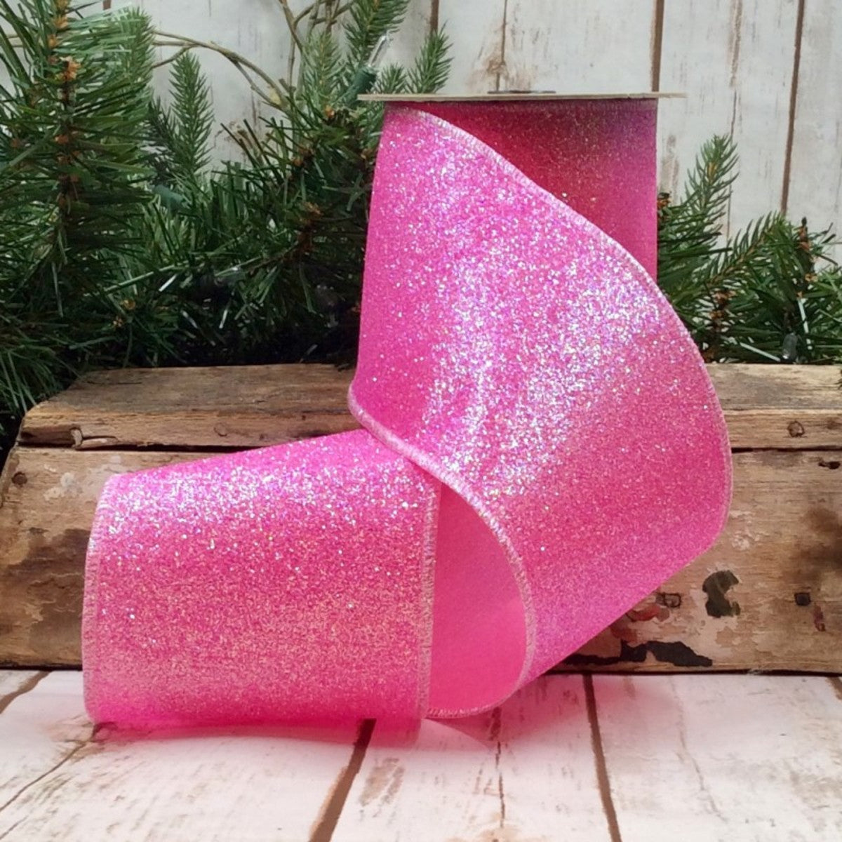 4" X 10yds satin sugar glitter, pink - Burlap and Bling Decor