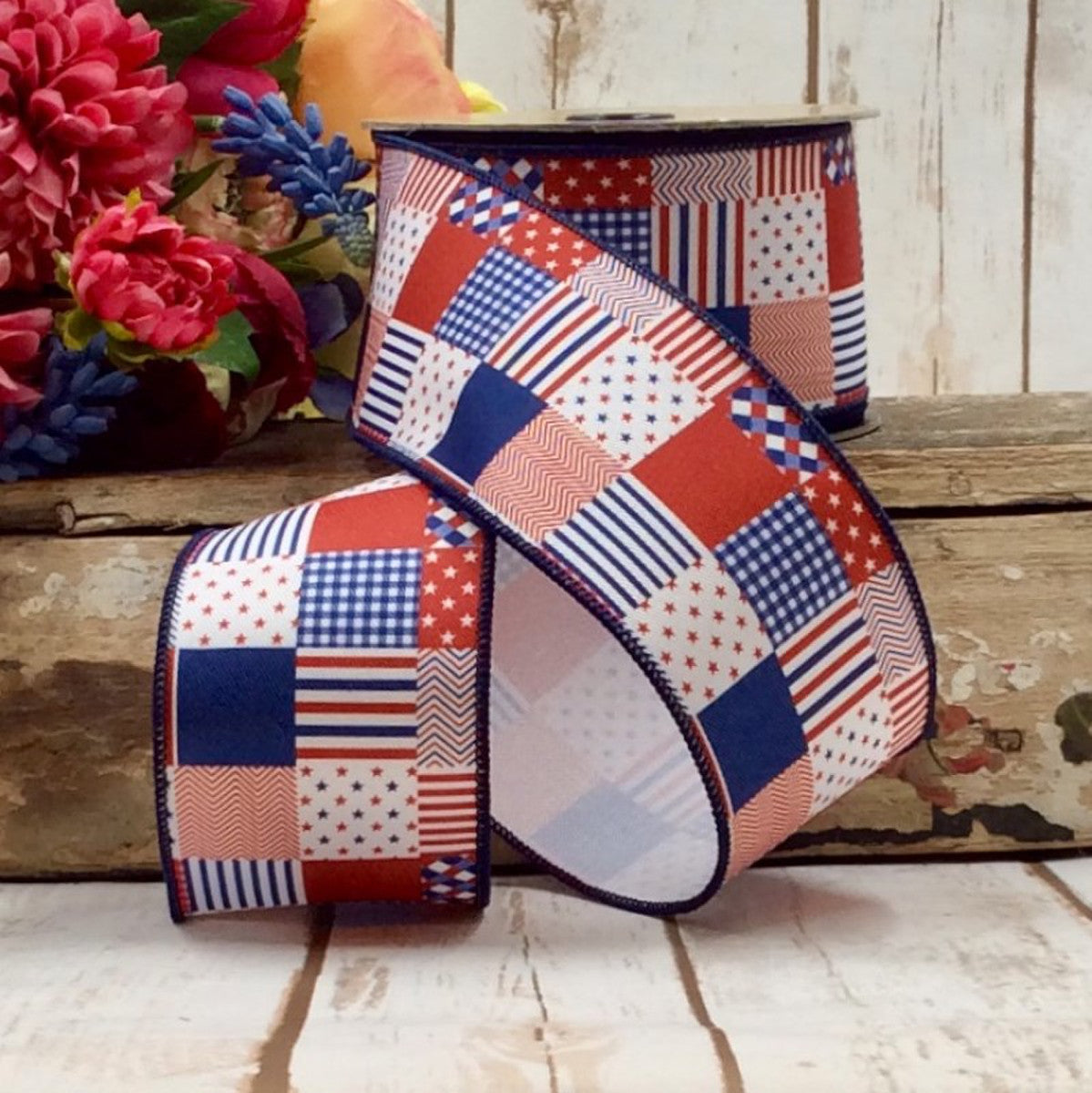 2.5“ x 10yds poplin patriotic patchwork quilt, red white blue