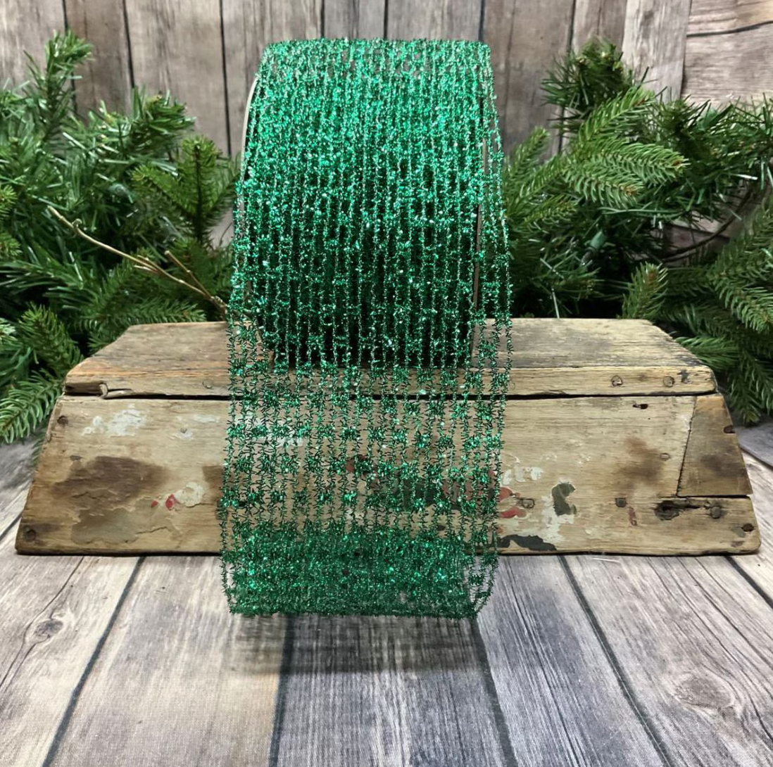 4" x 10yds metallic diamond stretch tinsel, emerald