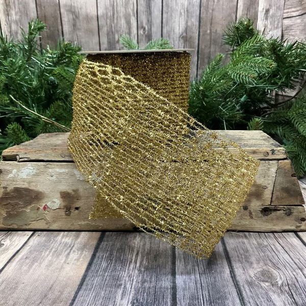 4” x 10yds metallic diamond stretch tinsel, gold - Burlap and Bling Decor