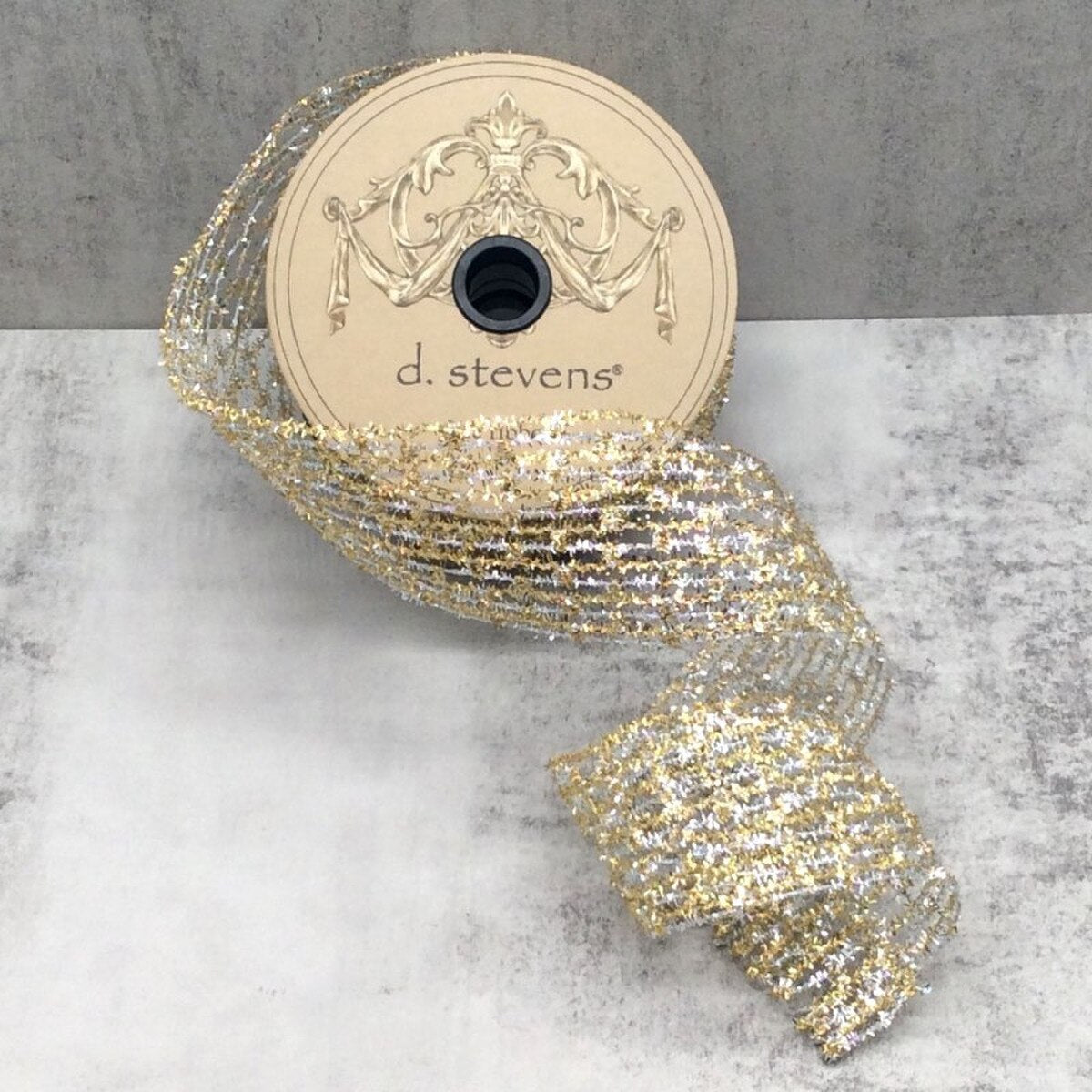 2.5“ x 10yds metallic diamond stretch tinsel, gold silver - Burlap and Bling Decor