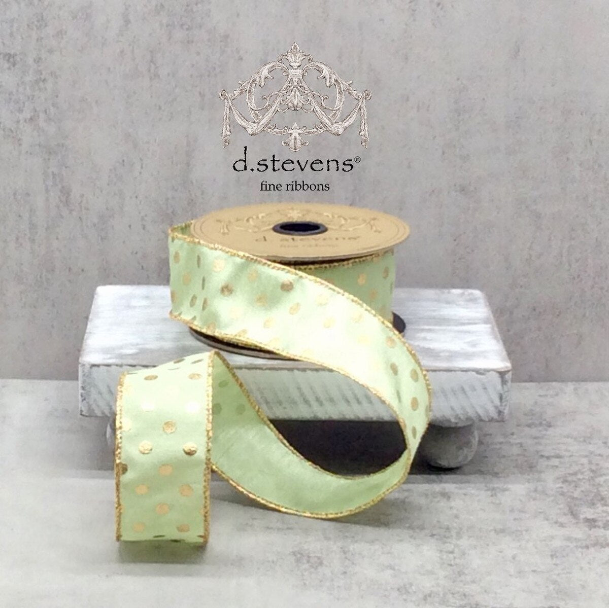 1.5” X 10YDS FAUX DUPION GOLD METALLIC POLKA DOT, SEA GRASS GREEN WIRED RIBBON - Burlap and Bling Decor