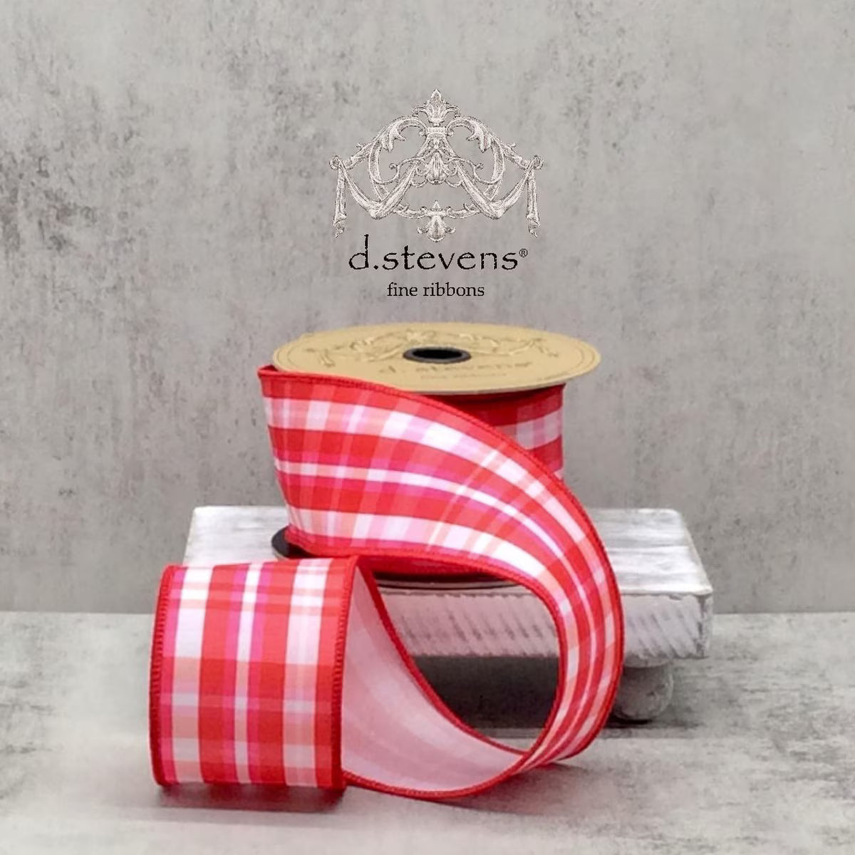 2.5” X 10YDS LINEN CUPID PLAID, RED PINK WHITE WIRED RIBBON - Burlap and Bling Decor