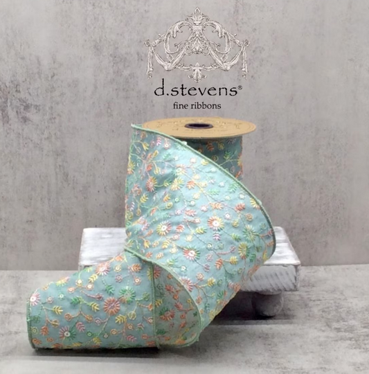 4" x 5yds dupion sequin pastel dahlberg daisy, aqua frost - Burlap and Bling Decor