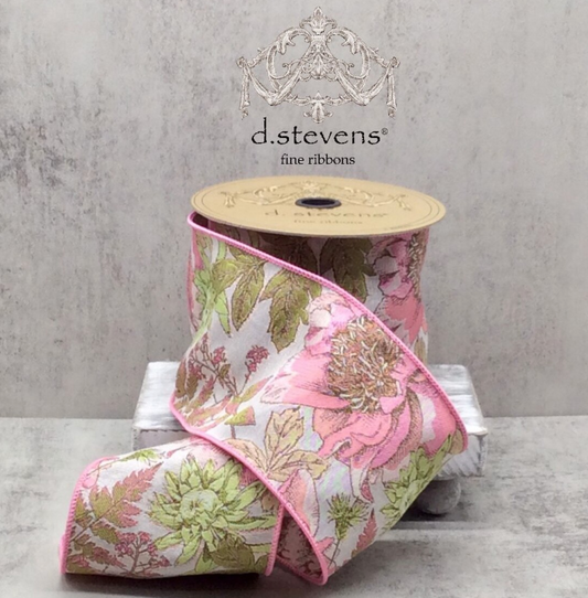4" x 10yds tapersty hygrangea roses, green pink Green Edge to Match green hydrangea - Burlap and Bling Decor