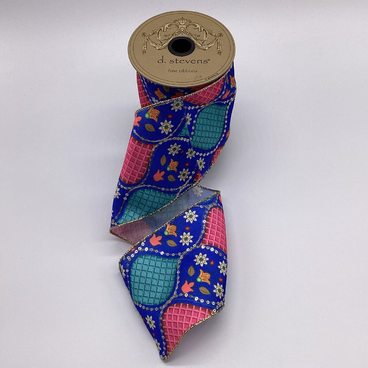 4” X 10YDS ORNAMENTAL GARDEN, BLUE WIRED RIBBON - Burlap and Bling Decor