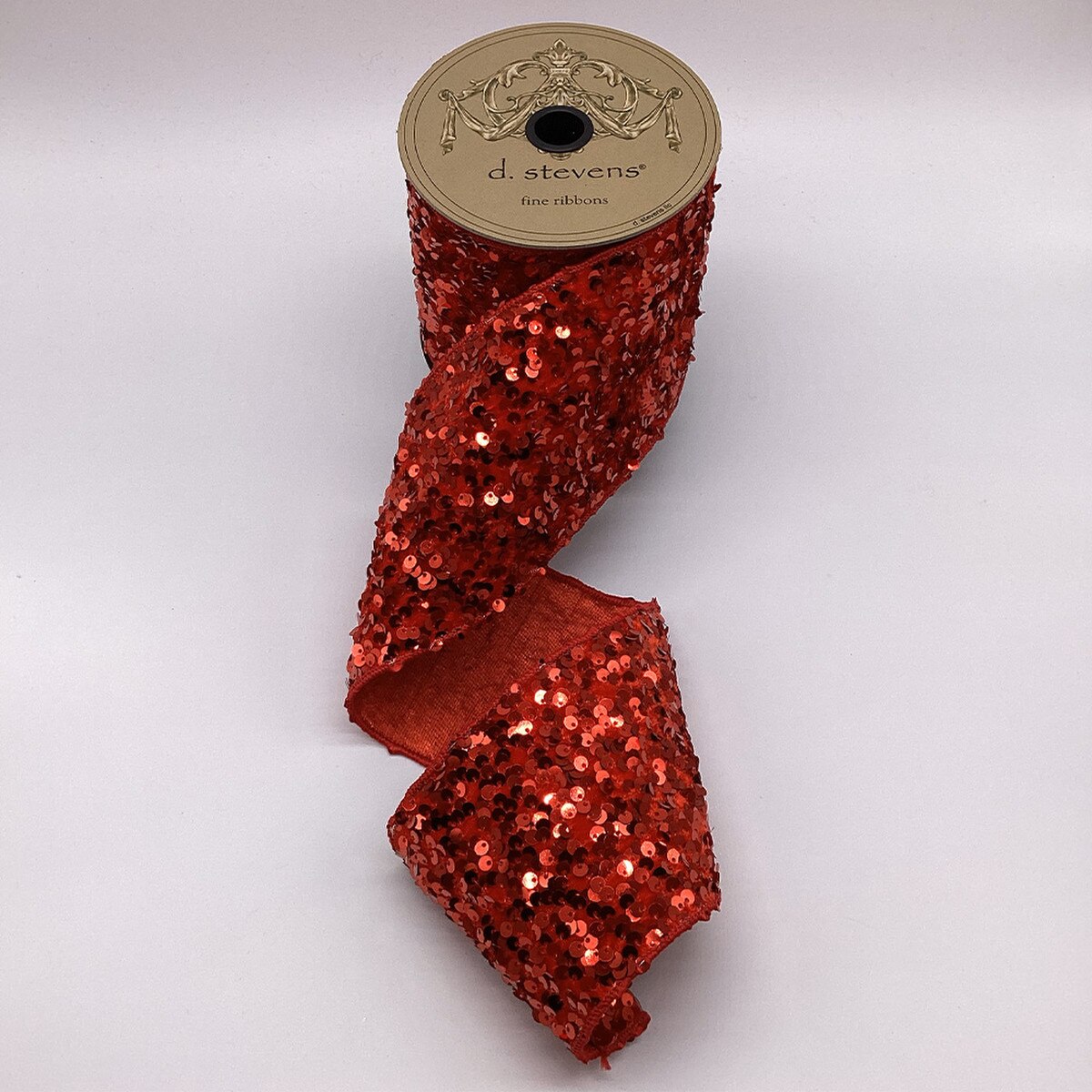 4” x 5yds velvet sequin, red wired ribbon