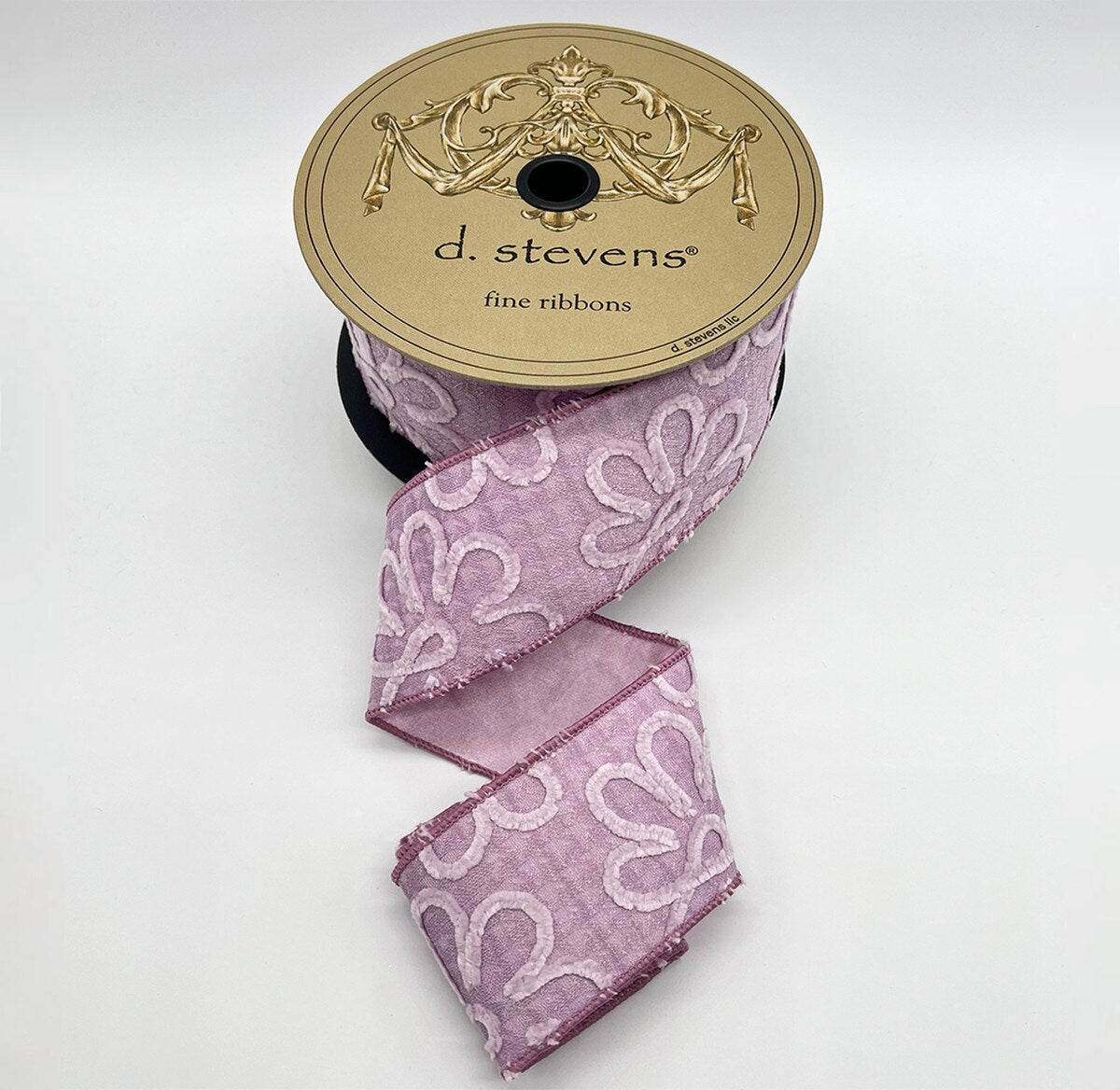 2.5” X 10YDS JACQUARD CHENILLE FLOWERS, LAVENDER WIRED RIBBON - Burlap and Bling Decor