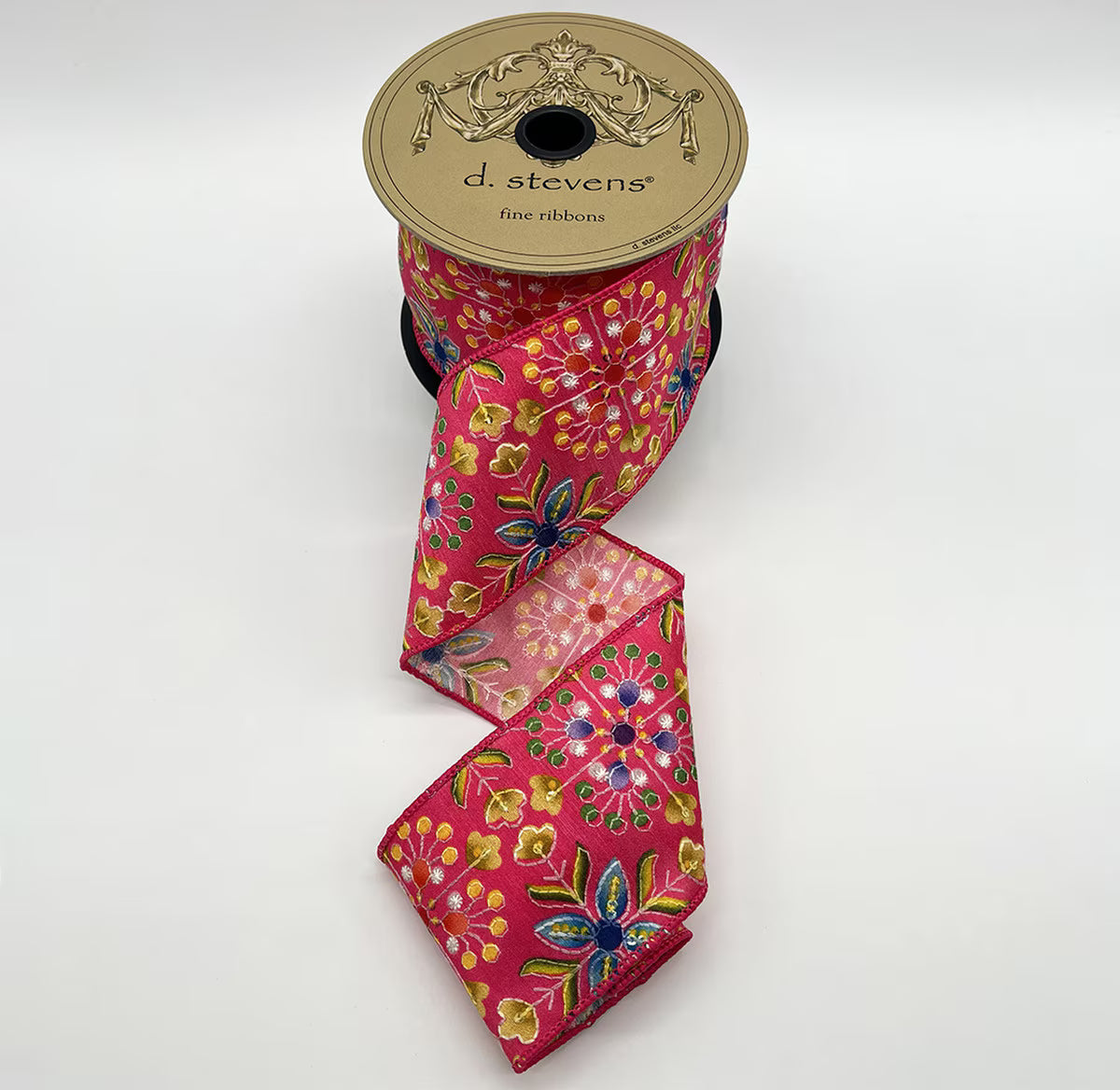 3“ X 10YDS POPLIN GEO FLORAL EMBROIDERY SEQUIN, HOT PINK WIRED RIBBON - Burlap and Bling Decor
