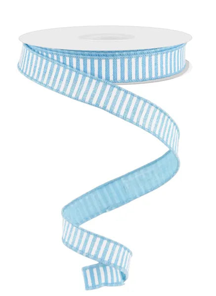 5/8"X10YDS HORIZONTAL STRIPES/ROYAL PALE BLUE/WHITE WIRED RIBBON - Burlap and Bling Decor