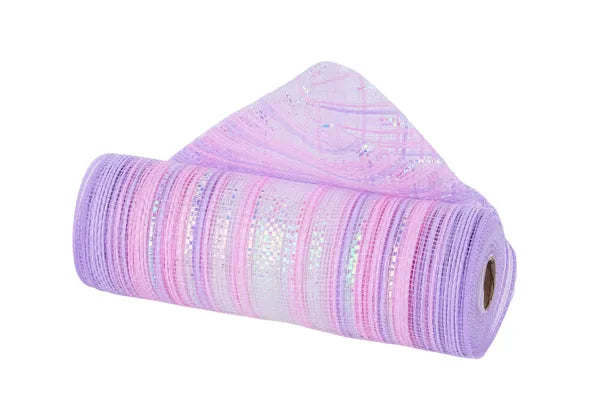 10"X10YD VERTICAL OMBRE W/FOIL MESH LAV/PINK/WHITE/IRID - Burlap and Bling Decor