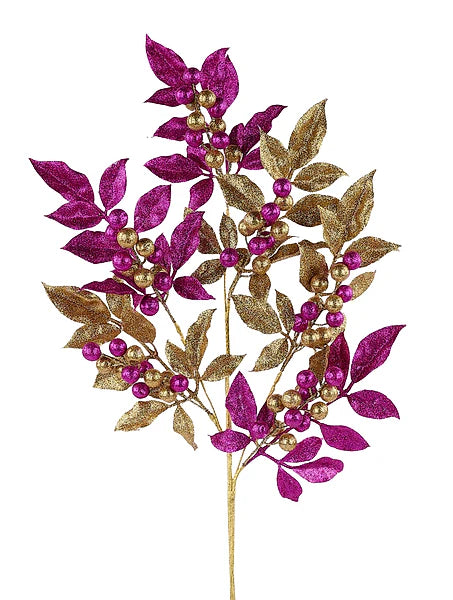 LASER GLITTER LEAF SPRAY FUCHSIA/GOLD
