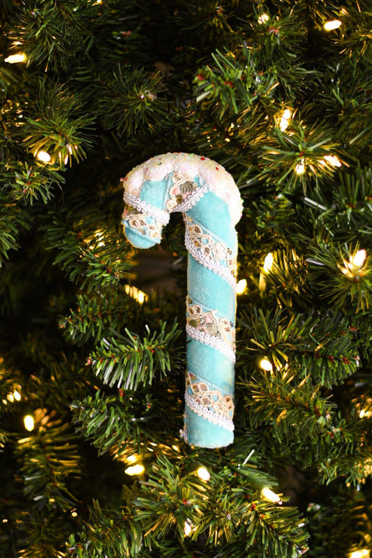 8in blue candy cane - Burlap and Bling Decor