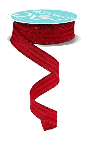 7/8"X10YD GLITTER VERTICAL STRIPE RED - Burlap and Bling Decor