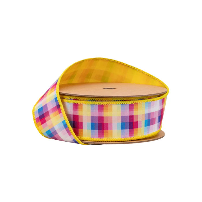 1 1/2"X 10 YRDS Bright Checks Wired Ribbon - Burlap and Bling Decor