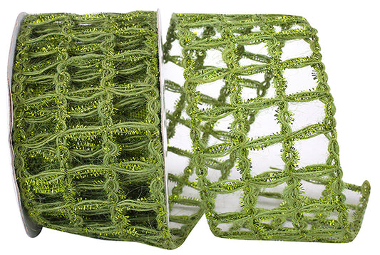 Grand Jute Box Sparkle Wired Edge, Green, 2-1/2 Inch, 10 Yards