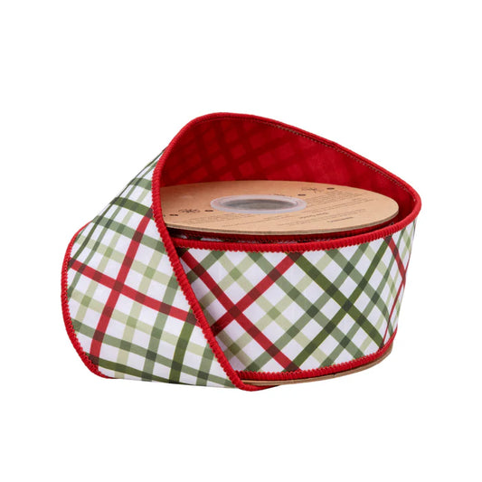 2-1/2" X 10YDS DUPIONI/BIAS CUT/GARDEN PLAID W/ORANGE BACK WIRED RIBBON WIRED RIBBON - Burlap and Bling Decor