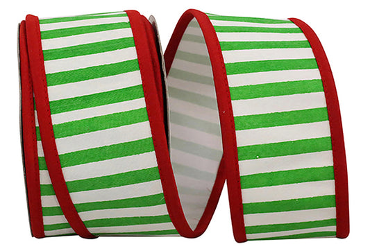 Railroad Stripes Deluxe Folded Red Heavy Wired Edge, Green/white, 2-1/2 Inch, 10 Yards