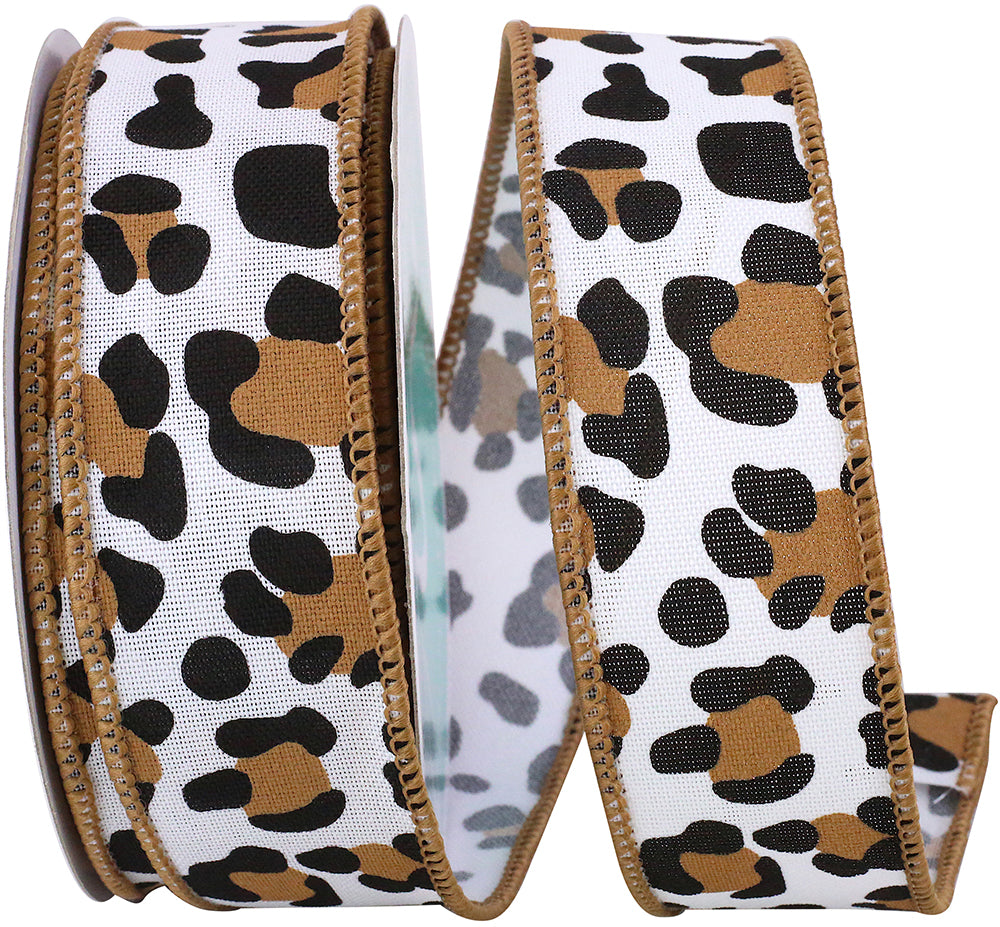 2.5" x 10 yrds LEOPARD PRINT WHITE LINEN WIRED RIBBON - Burlap and Bling Decor