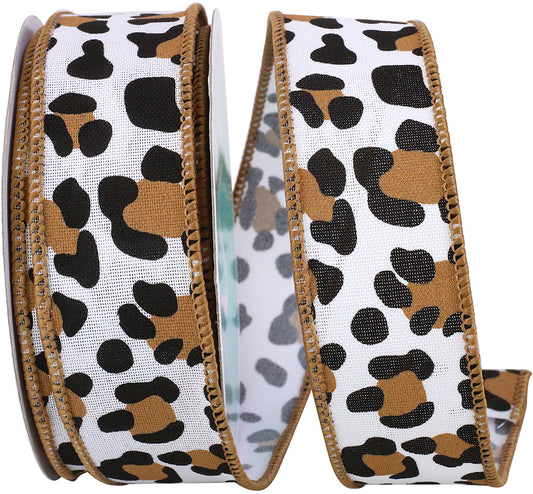 2.5" x 10 yrds LEOPARD PRINT WHITE LINEN WIRED RIBBON - Burlap and Bling Decor