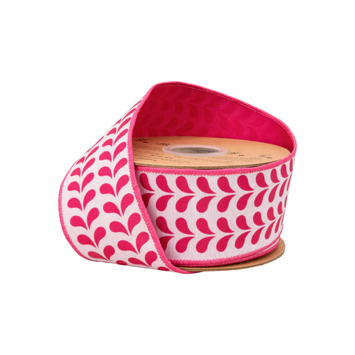 2 1/2"X 10Y D Wired Dupioni Ribbon | Pink Petals on White w/ Pink Backing - Burlap and Bling Decor