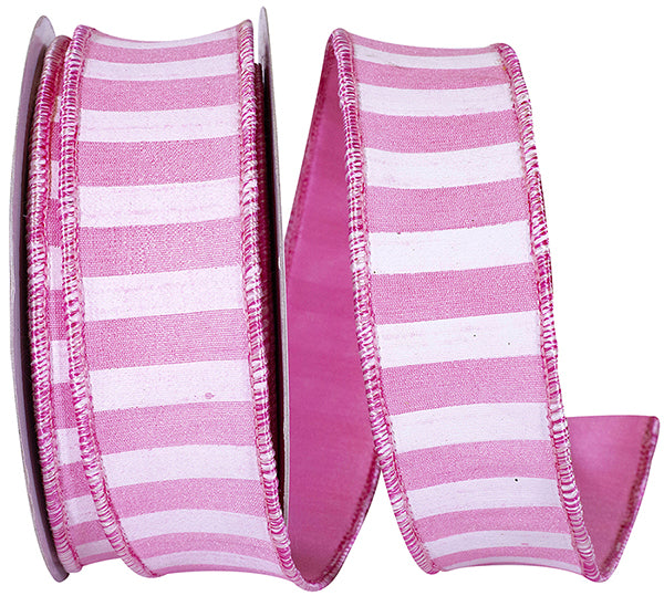 CABANA STRIPE HORIZONTAL DUPIONI PINK 1.5" x 10 yards - Burlap and Bling Decor