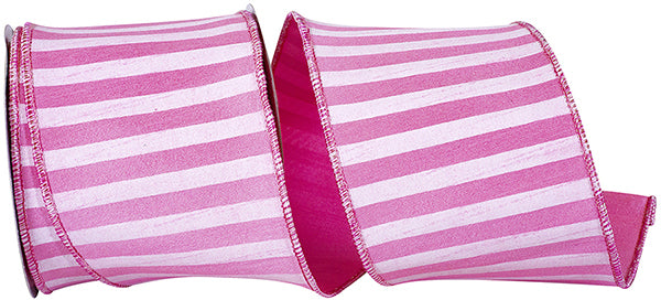 CABANA STRIPE HORIZONTAL DUPIONI PINK 4" x 10 yards - Burlap and Bling Decor