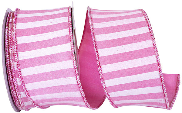 CABANA STRIPE HORIZONTAL DUPIONI Pink 2.5" x 10 yards - Burlap and Bling Decor