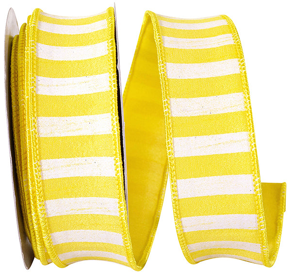 CABANA STRIPE HORIZONTAL DUPIONI Sunshine yellow 1.5" x 10 yards - Burlap and Bling Decor