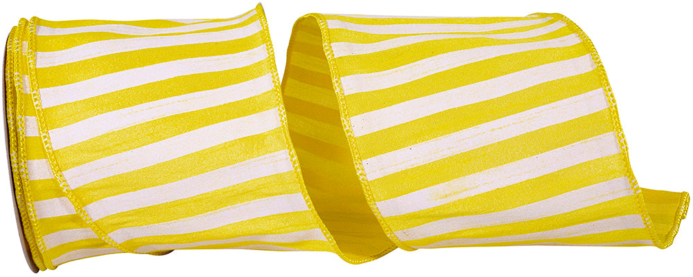 CABANA STRIPE HORIZONTAL DUPIONI Sunshine Yellow 4" X 10 Yards - Burlap and Bling Decor